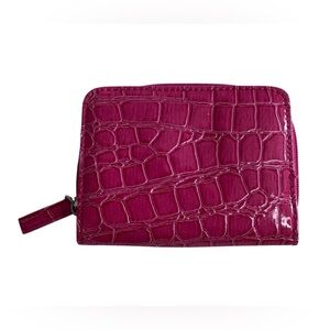Pink faux leather crocodile wallet with 3 card slots & billfold compartment